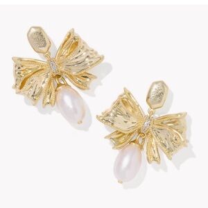 Kendra Scott x LoveShackFancy Pearl Bow Gold Statement Earrings NEW